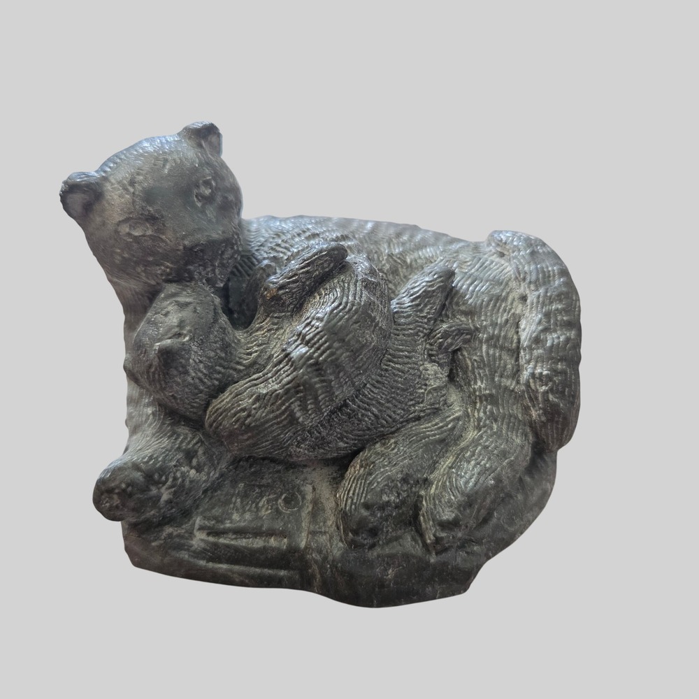 Wolf Original Vintage 80s Soapstone-Style Bear with Cubs Sculpture Cabin Cottage